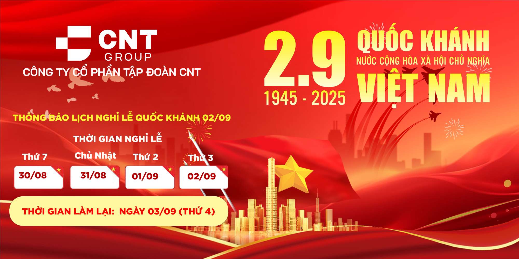 THÔNG BÁO VỀ LỊCH NGHỈ LỄ QUỐC KHÁNH 02/09/2025